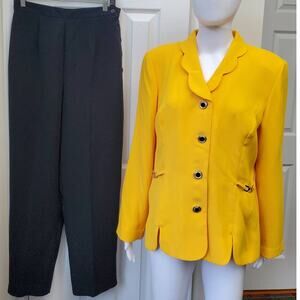 Leslie Fay Vintage Blazer Pants Set Scalloped Collar Business Casual Office